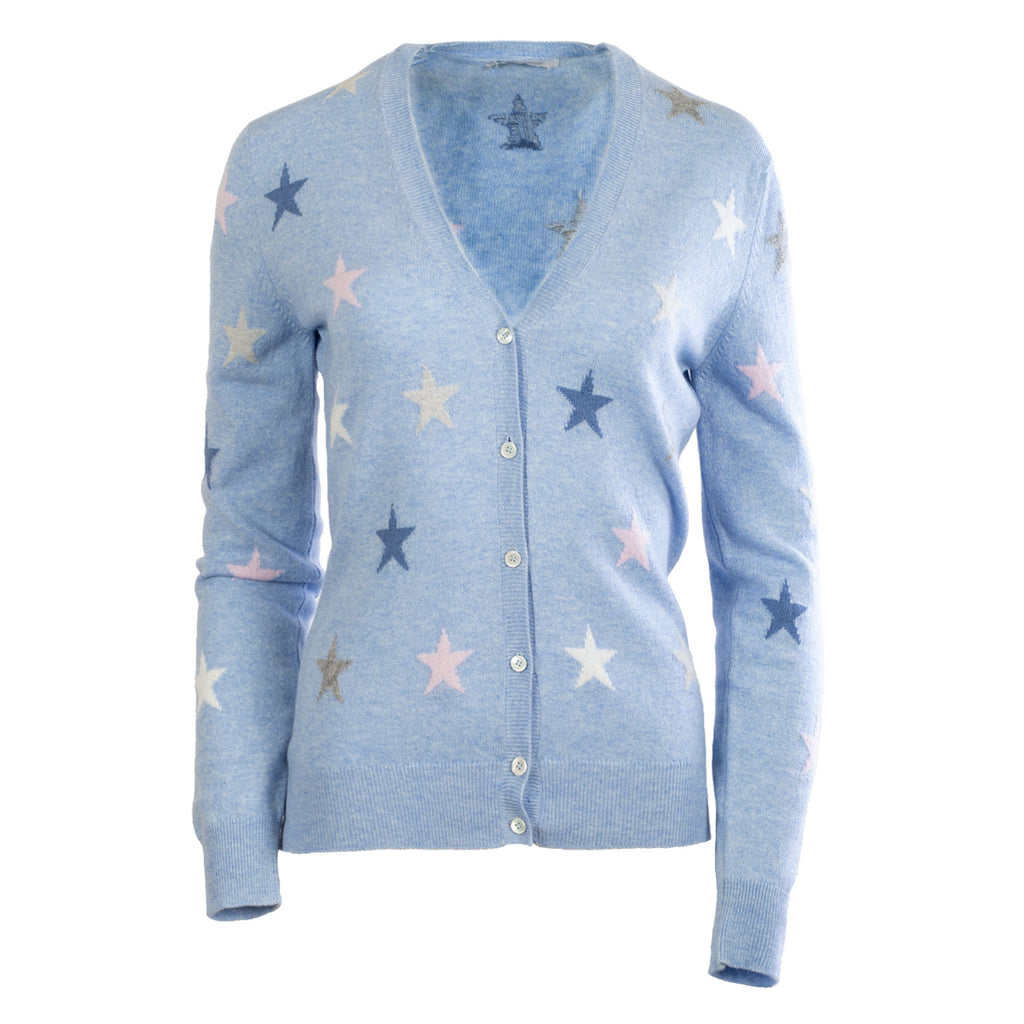 Women s Cashmere V Neck Cardigan Stars John Laing ATOLLO FELT GREY