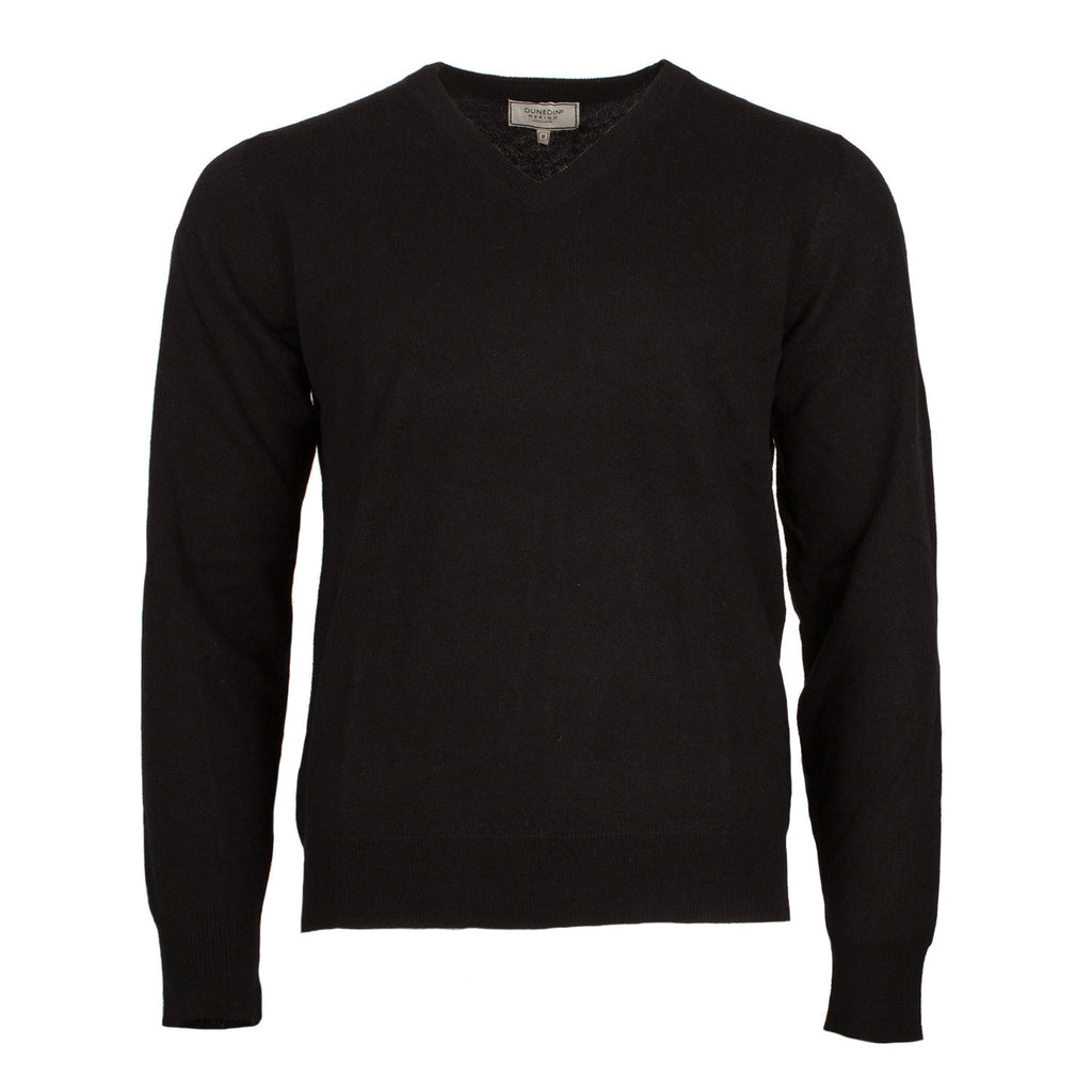 Men s Merino Wool V Neck Jumper Black Dunedin Cashmere