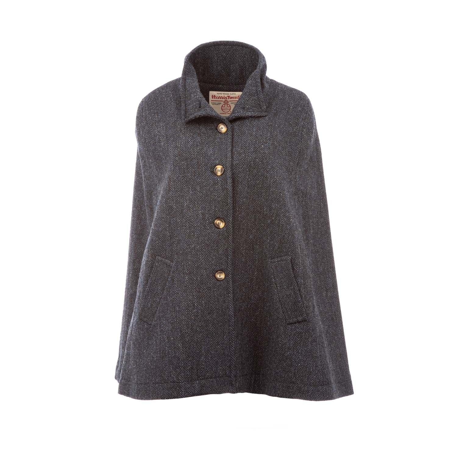 Women's Harris Tweed Sienna Cape BLUE HERRINGBONE | Dunedin Cashmere