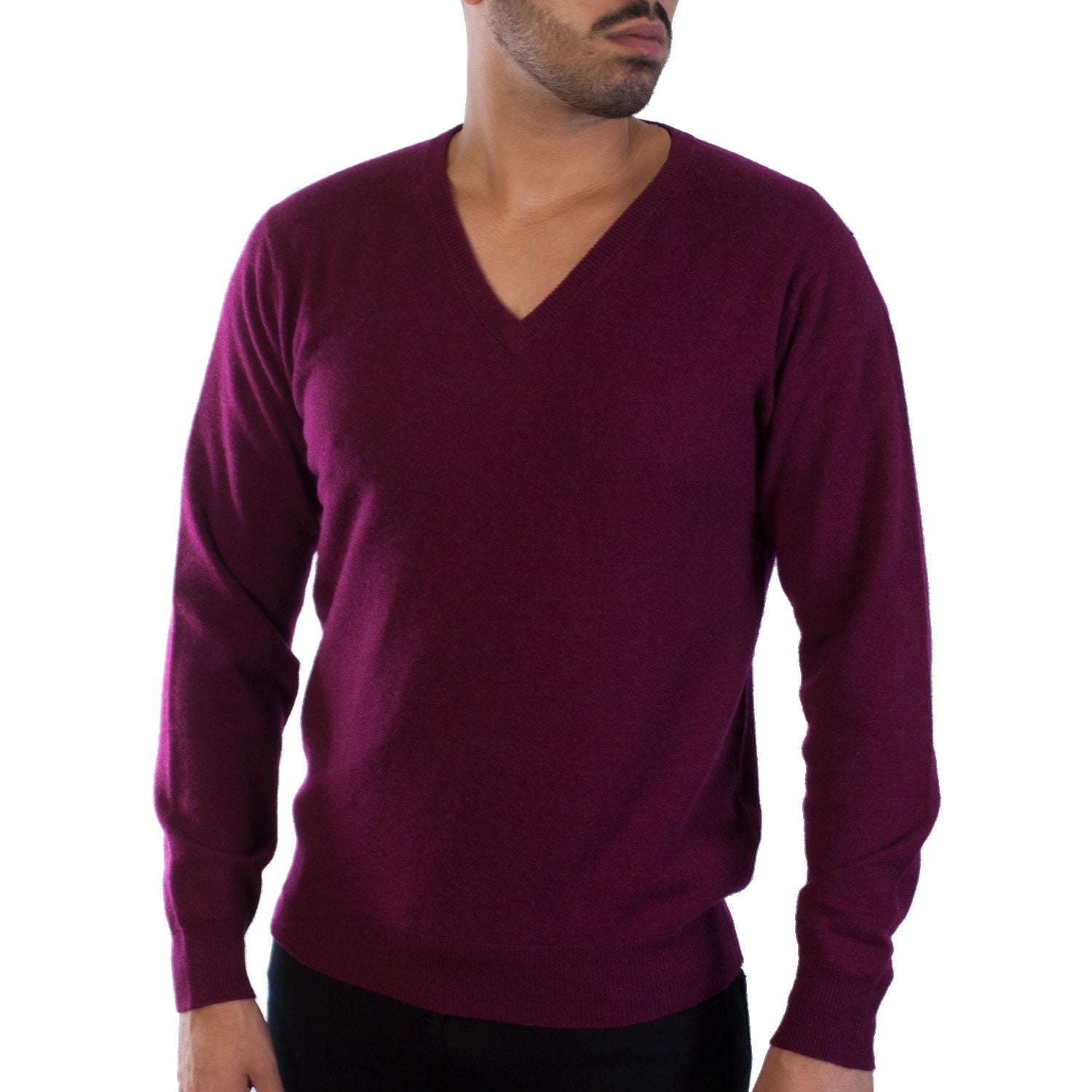 100% Cashmere V Neck Plain Men's Jumper Endless Passion Wine | Dunedin ...