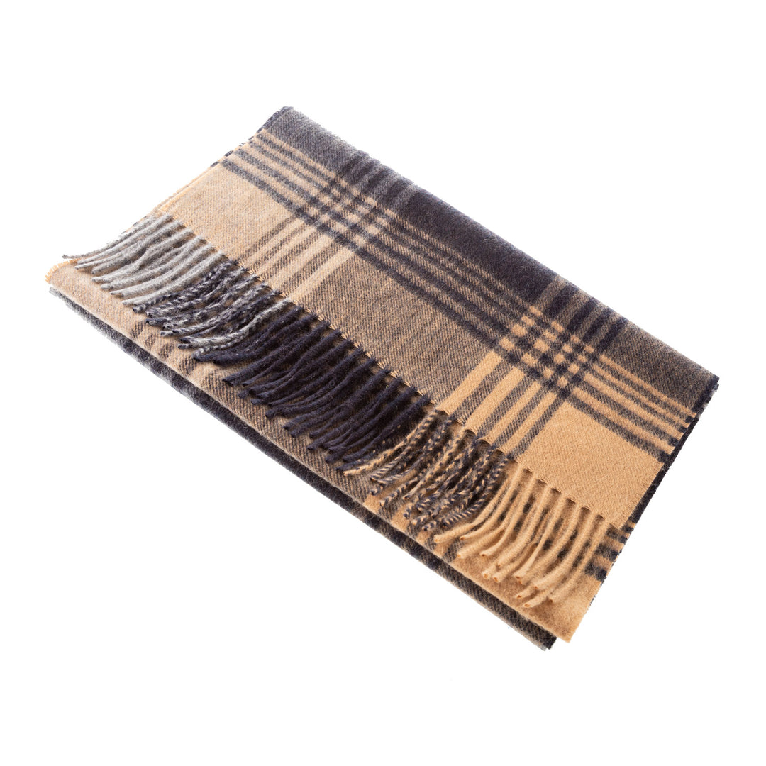 Edinburgh 100% Cashmere Wide Scarf  Broken Check - Navy/Camel