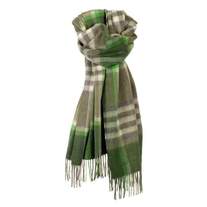 90/10 Tartan Cashmere Blanket Scarf Olive - Dunedin Cashmere