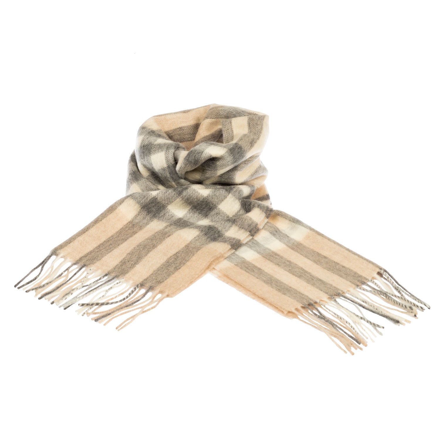 Chequer Tartan 90 10 Cashmere Scarf Bar NATURAL Dunedin Cashmere