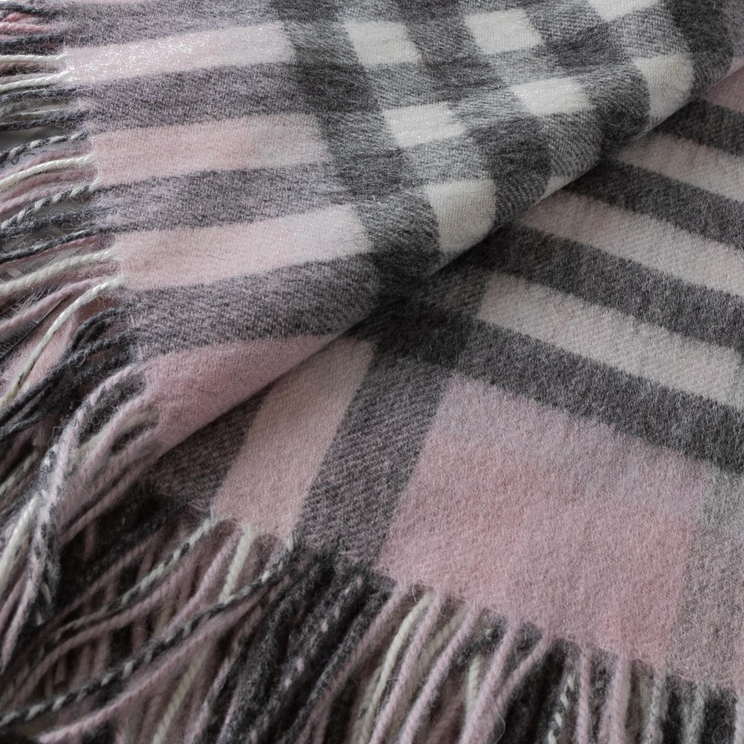 Chequer Cashmere Blend Blanket  Chalk