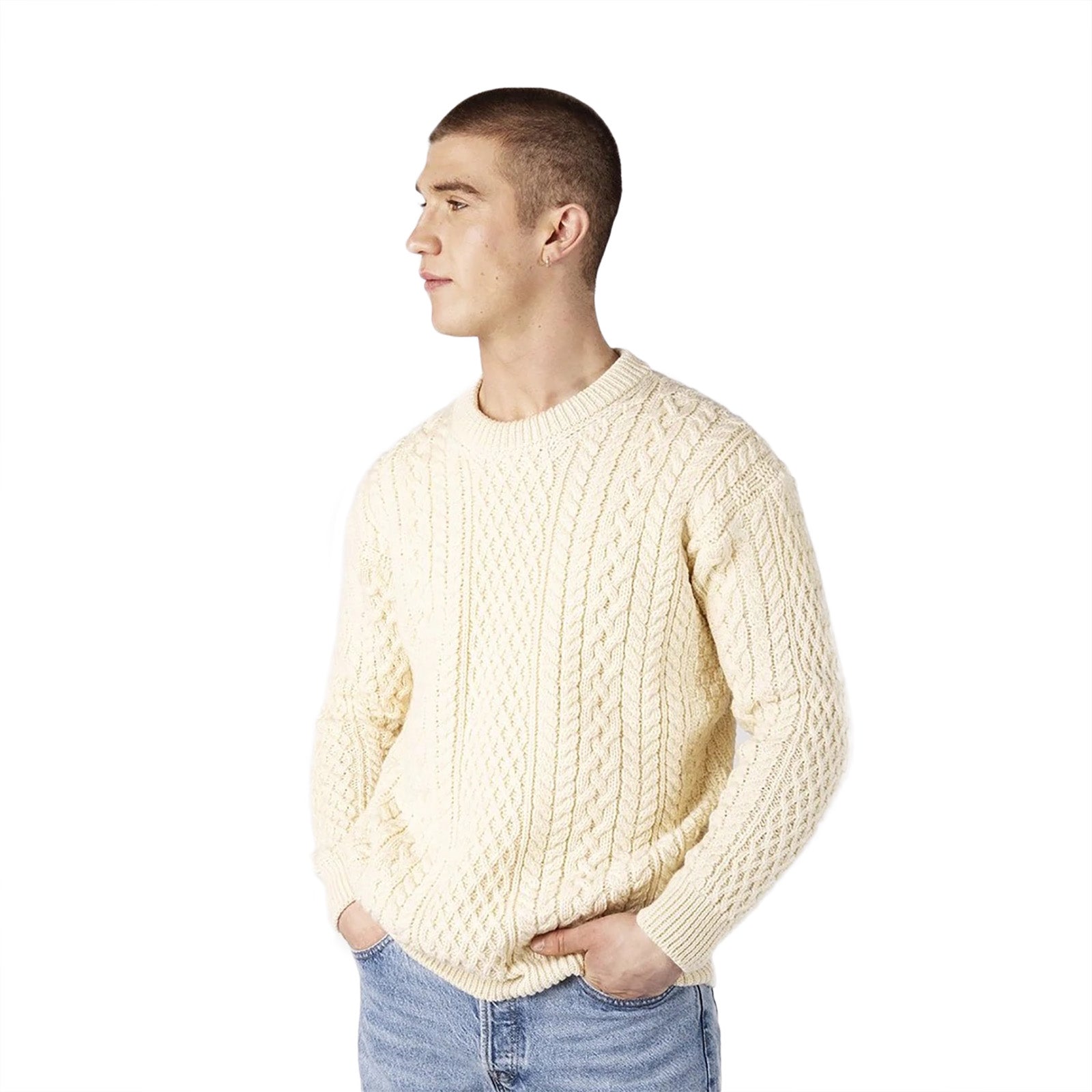 Mens cream shop crew neck sweater