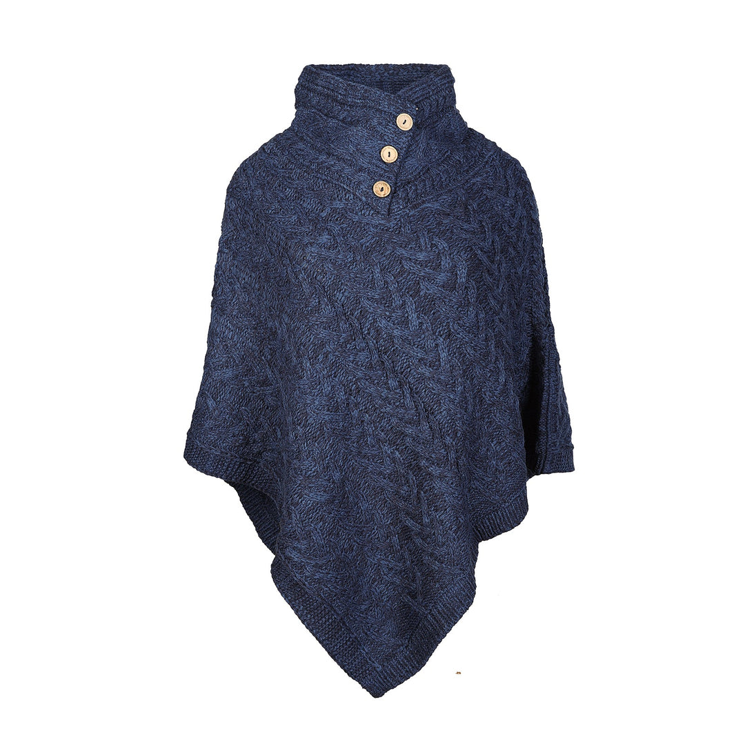 Aran Cable Button Shawl Neck Poncho - Dunedin Cashmere