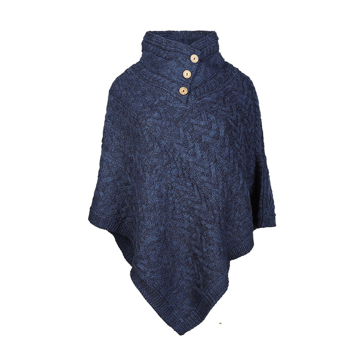 Aran Cable Button Shawl Neck Poncho - Dunedin Cashmere