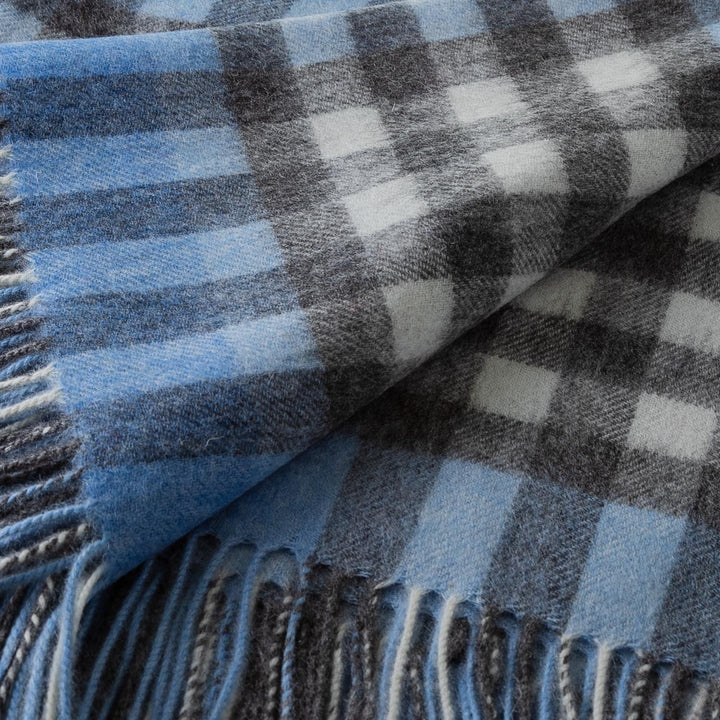 Chequer Cashmere Blend Blanket Blue - Dunedin Cashmere