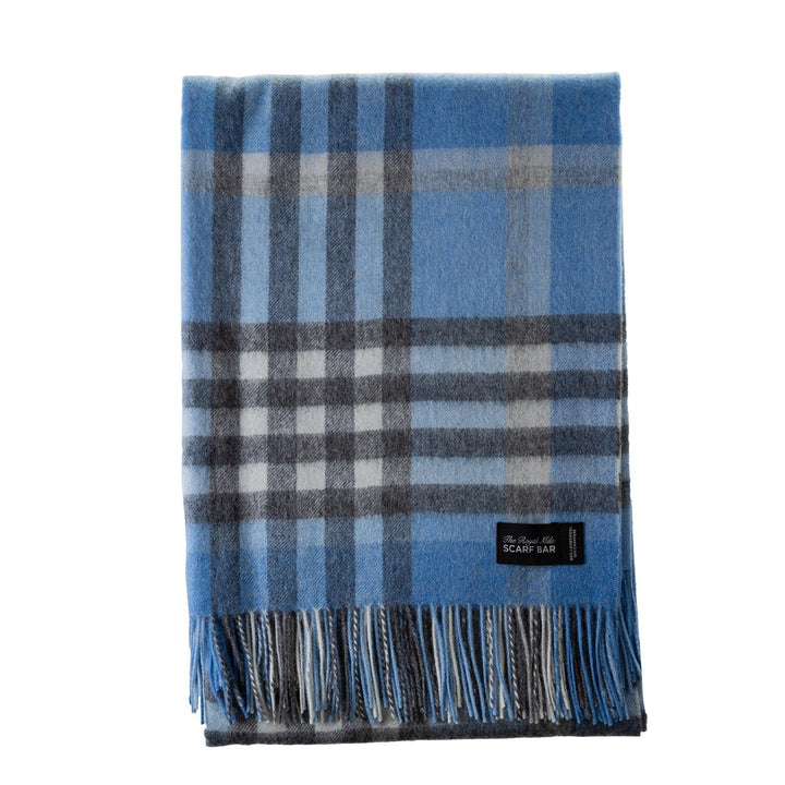 Chequer Cashmere Blend Blanket Blue - Dunedin Cashmere