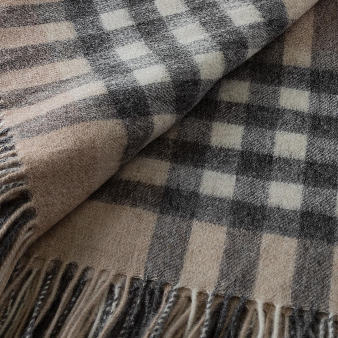 Chequer Cashmere Blend Blanket Natural - Dunedin Cashmere