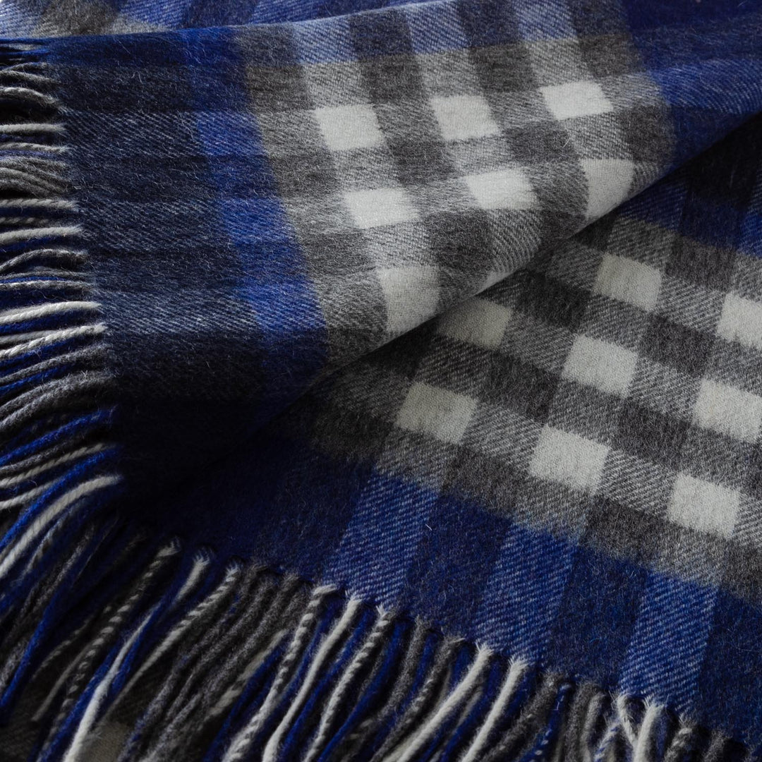 Chequer Cashmere Blend Blanket Navy - Dunedin Cashmere