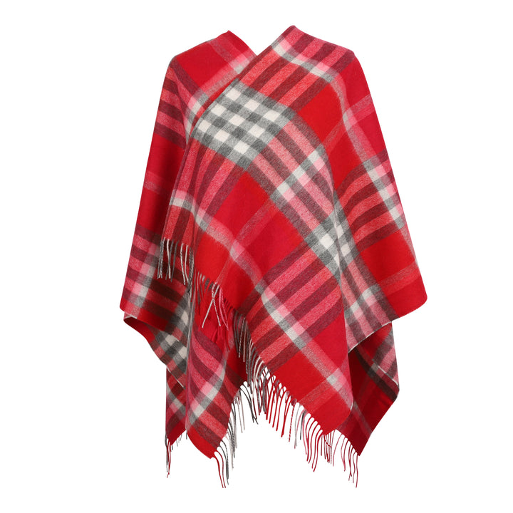 Chequer Tartan 90/10 Cashmere Mini Cape Red - Dunedin Cashmere