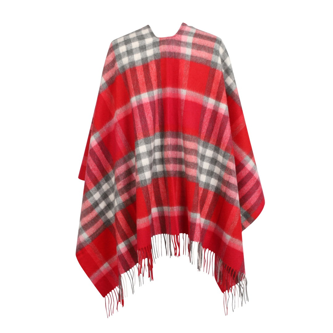 Chequer Tartan 90/10 Cashmere Mini Cape Red - Dunedin Cashmere