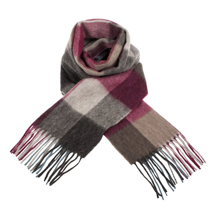 Edinburgh 100% Lambswool Scarf Checkers - Burgundy - Dunedin Cashmere