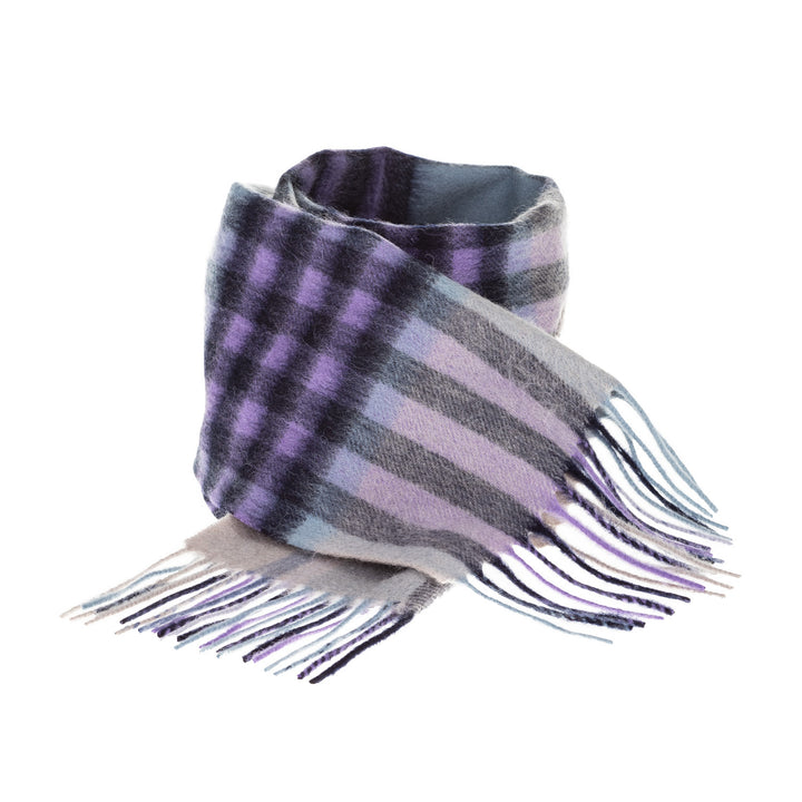 Edinburgh 100% Lambswool Scarf Chequer Tartan Purple - Dunedin Cashmere