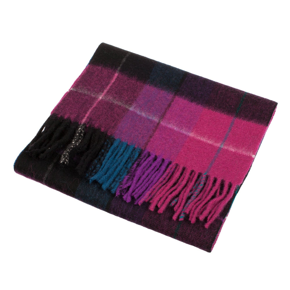 Edinburgh 100% Lambswool Scarf Mixed Check - Magenta/Black - Dunedin Cashmere