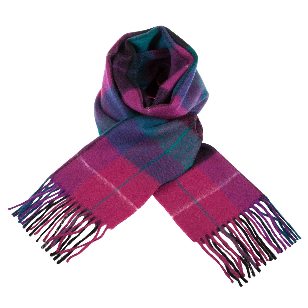 Edinburgh 100% Lambswool Scarf Mixed Check - Magenta/Black - Dunedin Cashmere