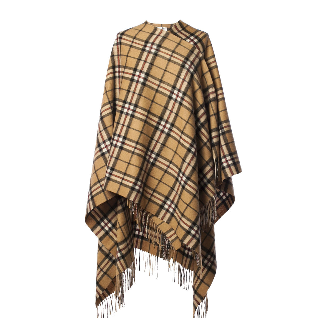 Edinburgh Lambswool Long Tartan Cape Thomson Camel - Dunedin Cashmere