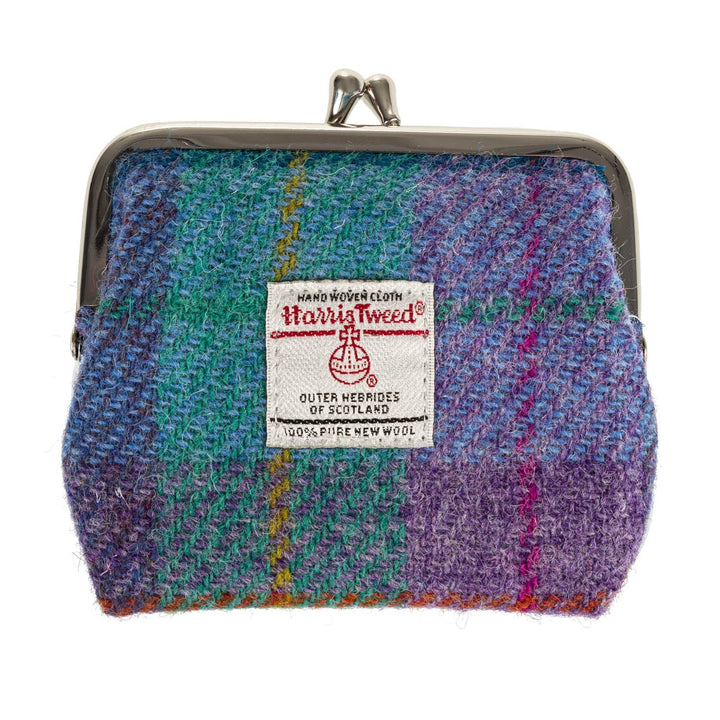 Eigg Coin Purse Green & Purple Check - Dunedin Cashmere