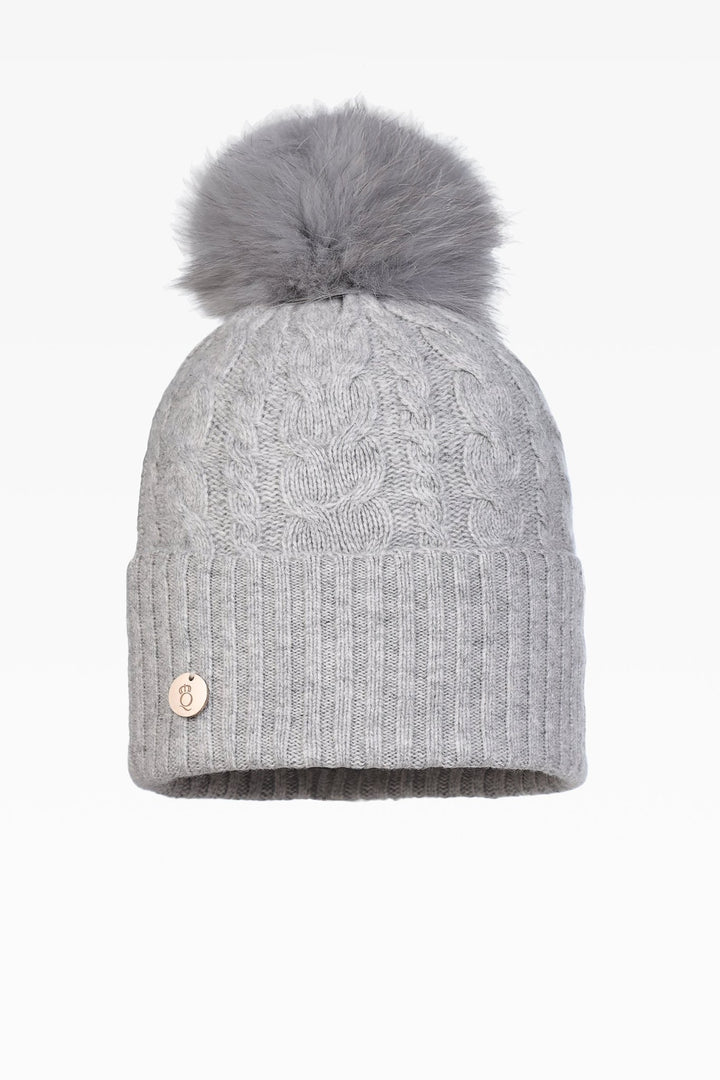 Eve Cable Pom Pom Hat - Real Fur - Dunedin Cashmere