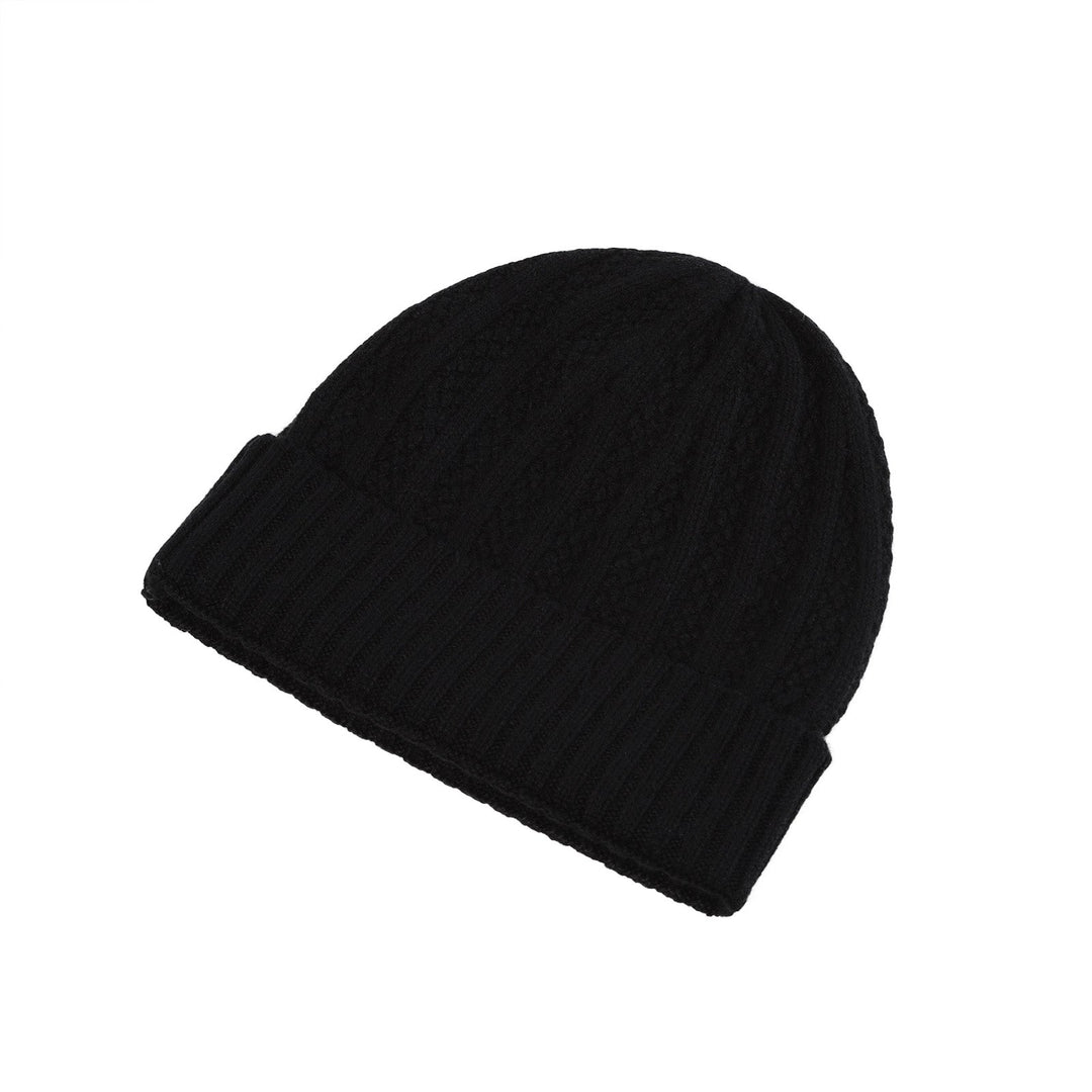 Gents Seed Stitch Rib Turn Up Beanie Black - Dunedin Cashmere