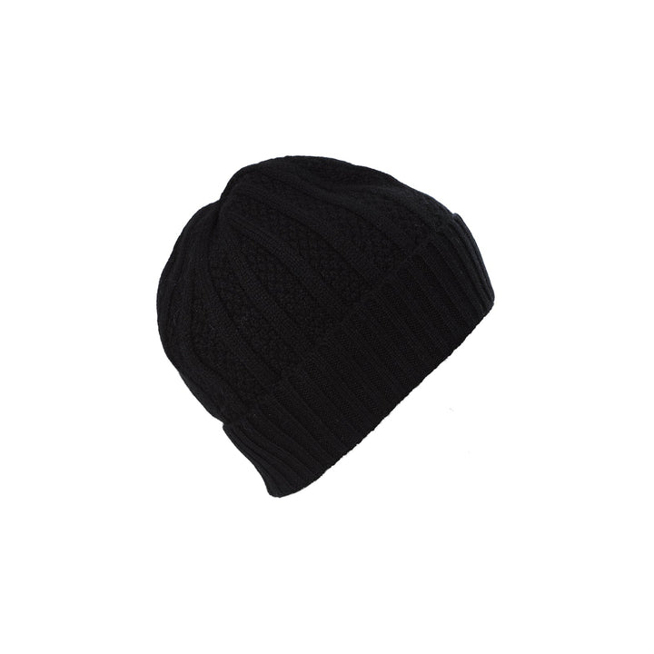 Gents Seed Stitch Rib Turn Up Beanie Black - Dunedin Cashmere