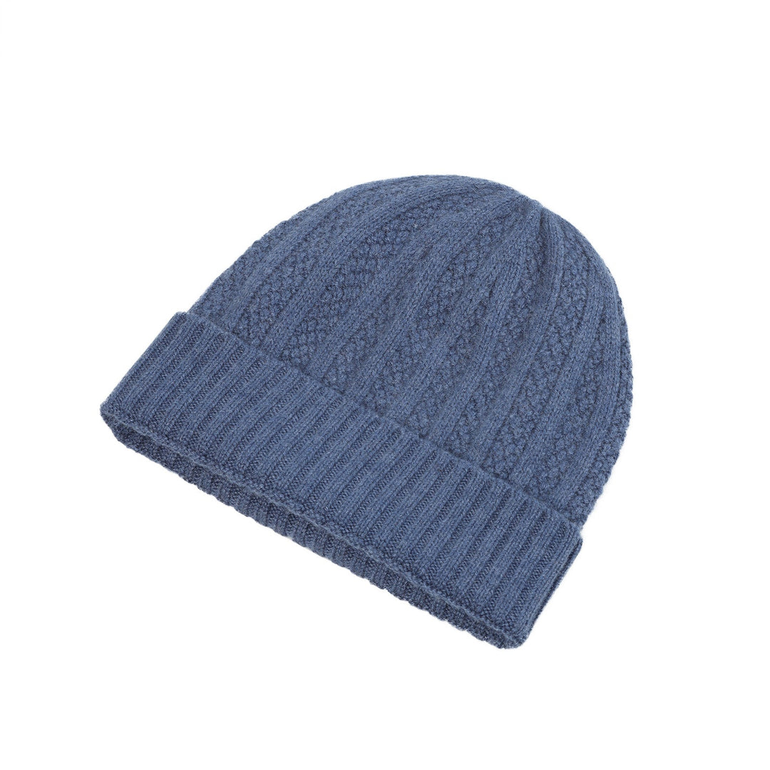 Gents Seed Stitch Rib Turn Up Beanie Denim - Dunedin Cashmere