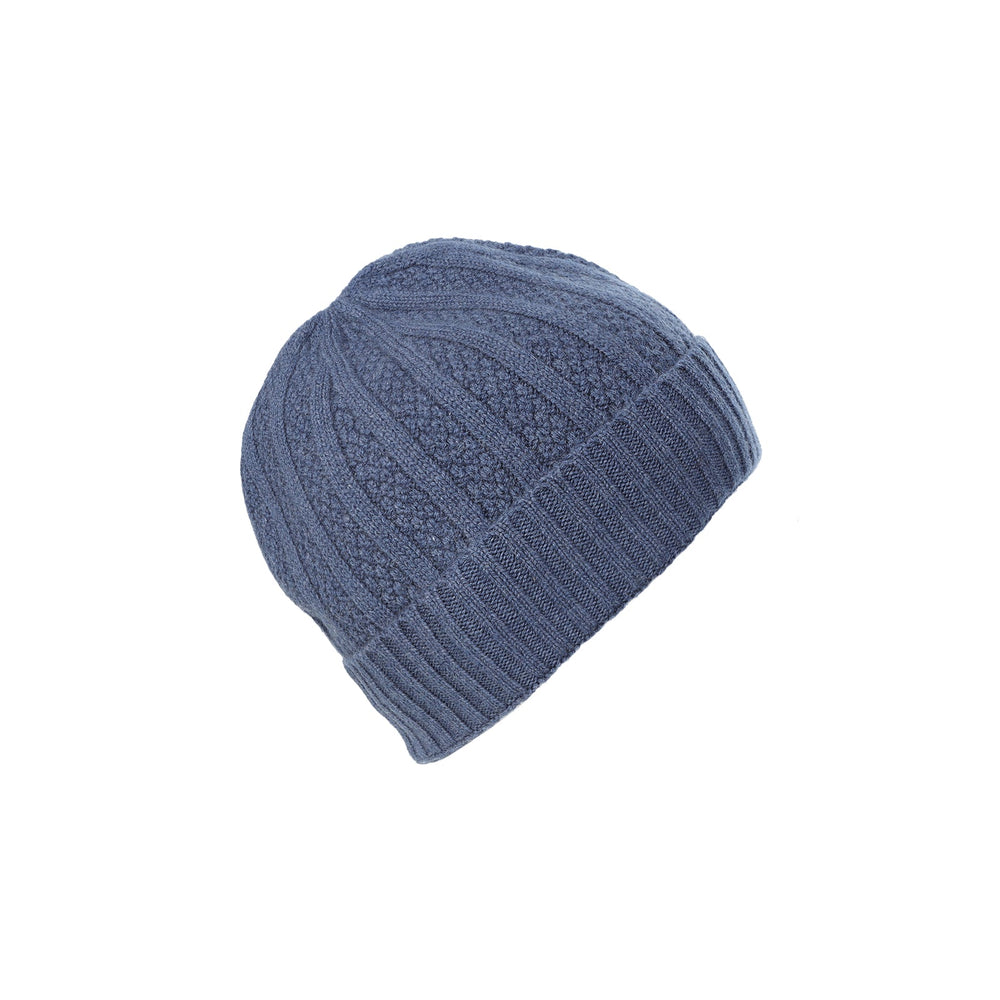 Gents Seed Stitch Rib Turn Up Beanie Denim - Dunedin Cashmere