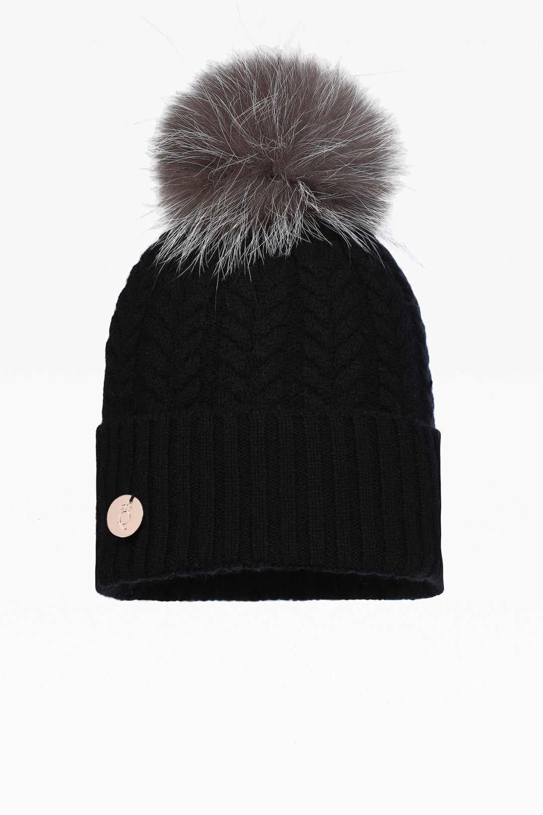 Georgie Cable Rib Pom Pom Hat - Real Fur - Dunedin Cashmere