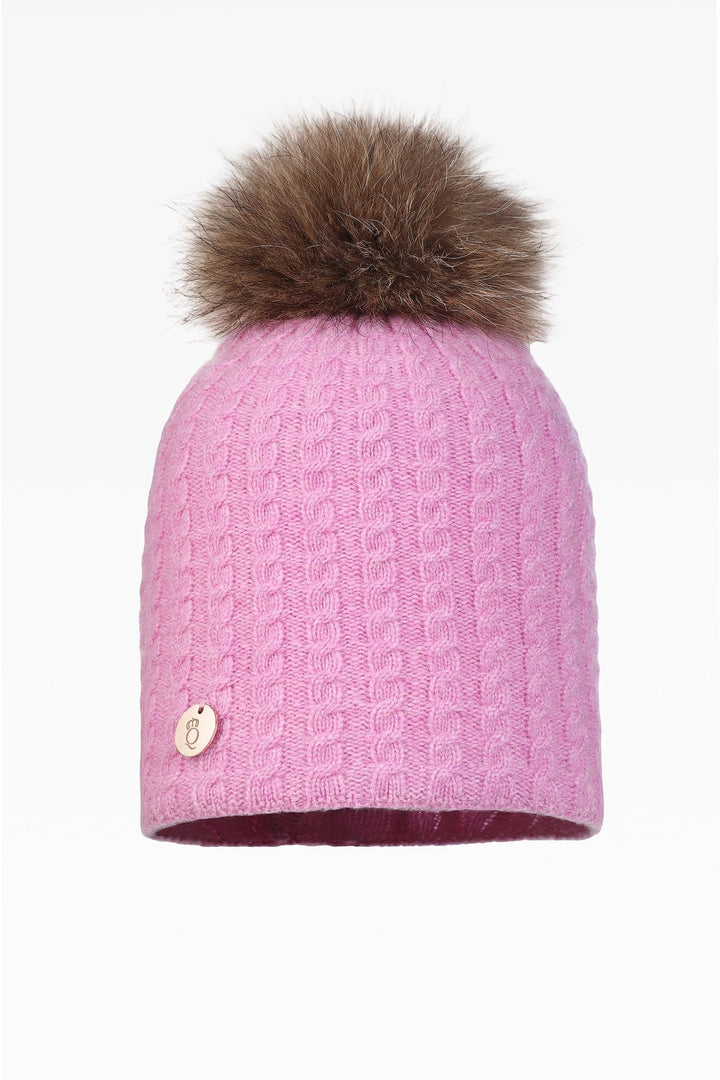 Heidi Cable Pom Pom Hat - Real Fur - Dunedin Cashmere