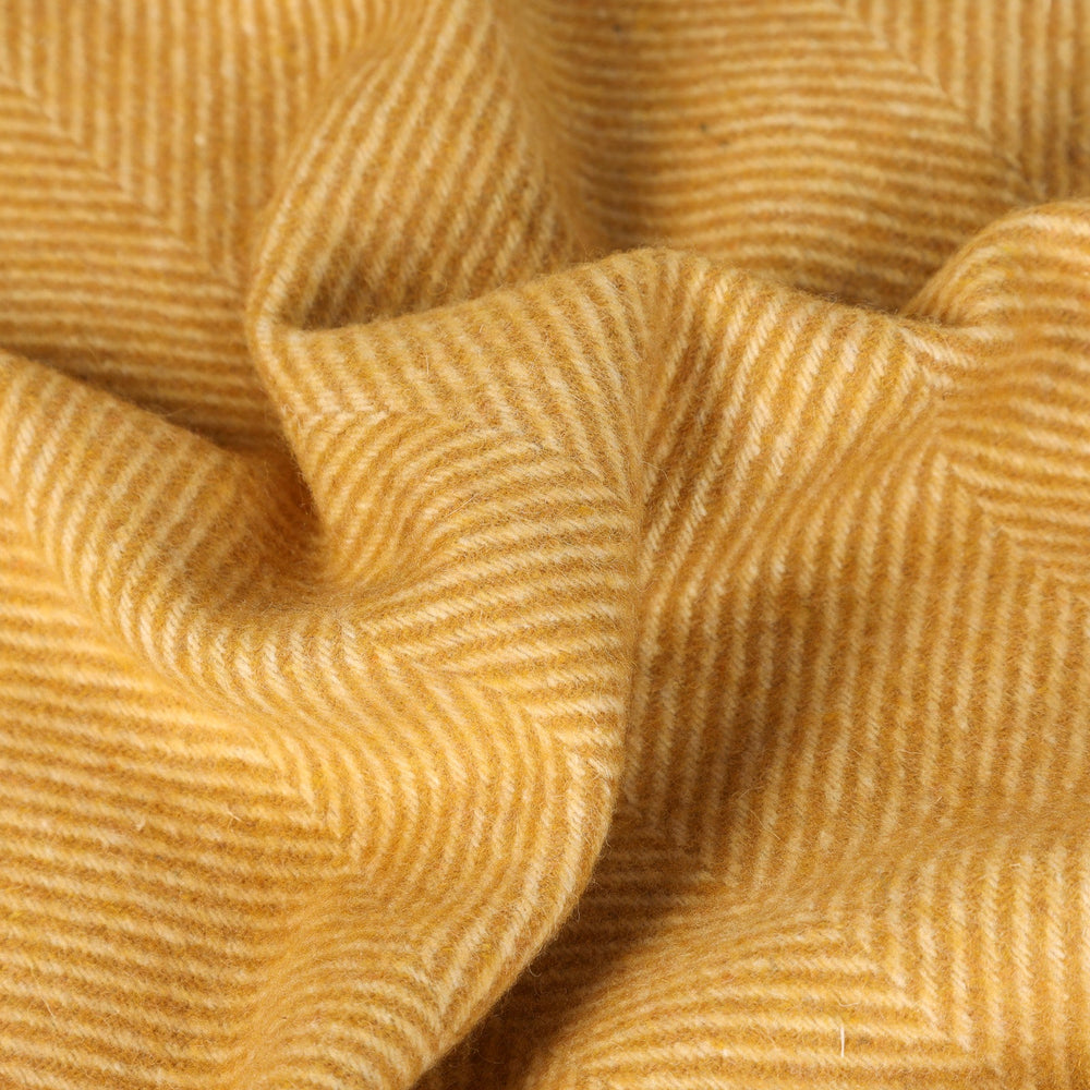 Highland Wool Blend Herringbone Blanket Mustard - Dunedin Cashmere