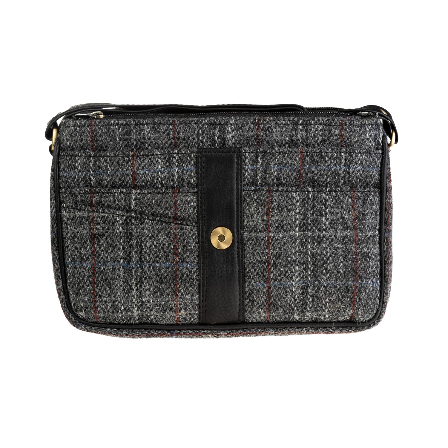 Ht Leather Ladies Shoulder Bag Grey Red Check Black