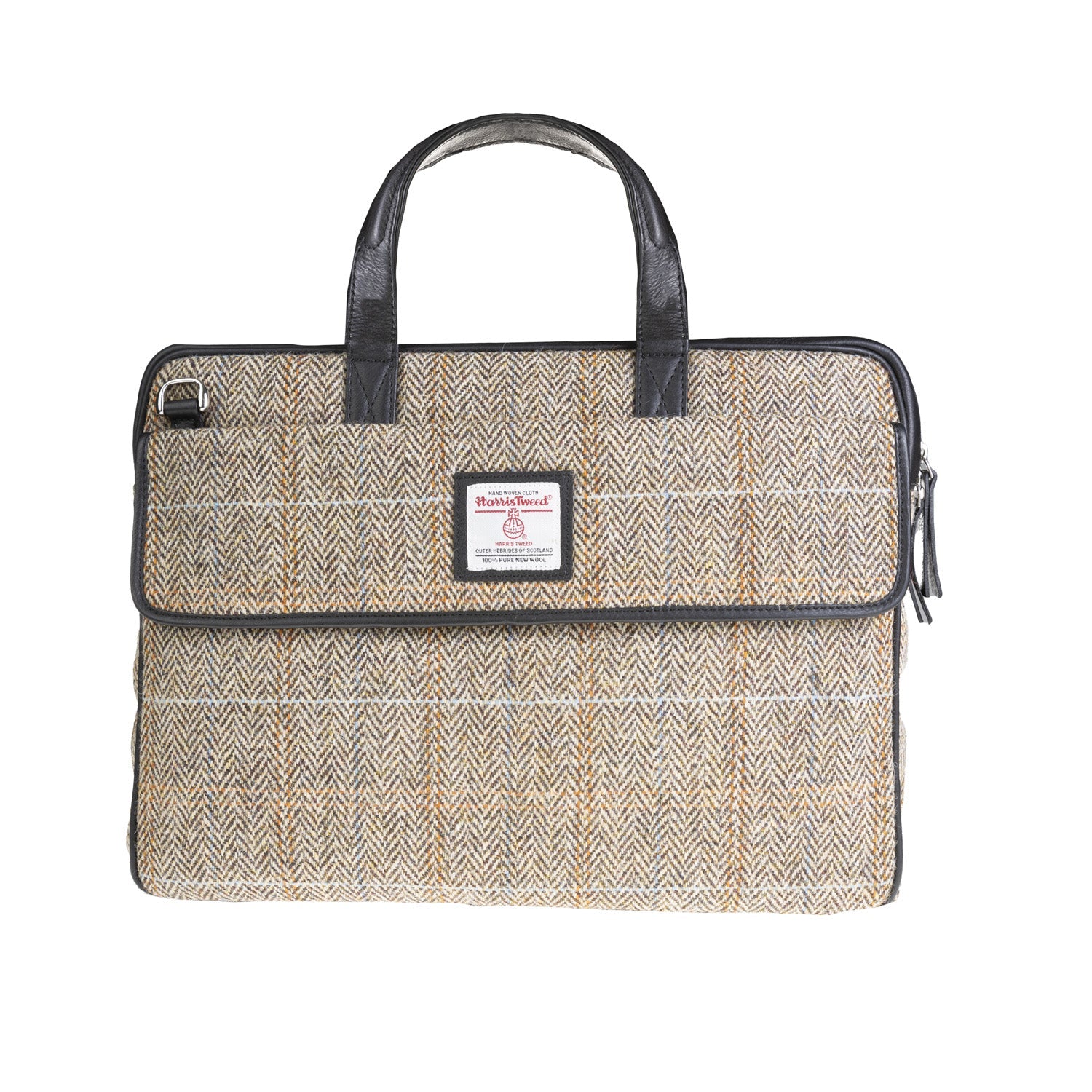 Ht Leather Laptop Bag Tan Brown Herringbone Black Dunedin Cashme Dunedin Cashmere