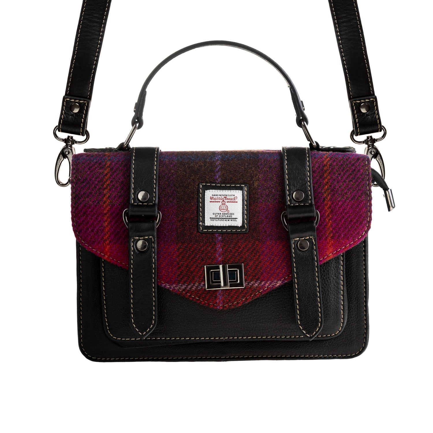 Ht Leather Satchel Bag Brown Herringbone Black Dunedin Cashmere