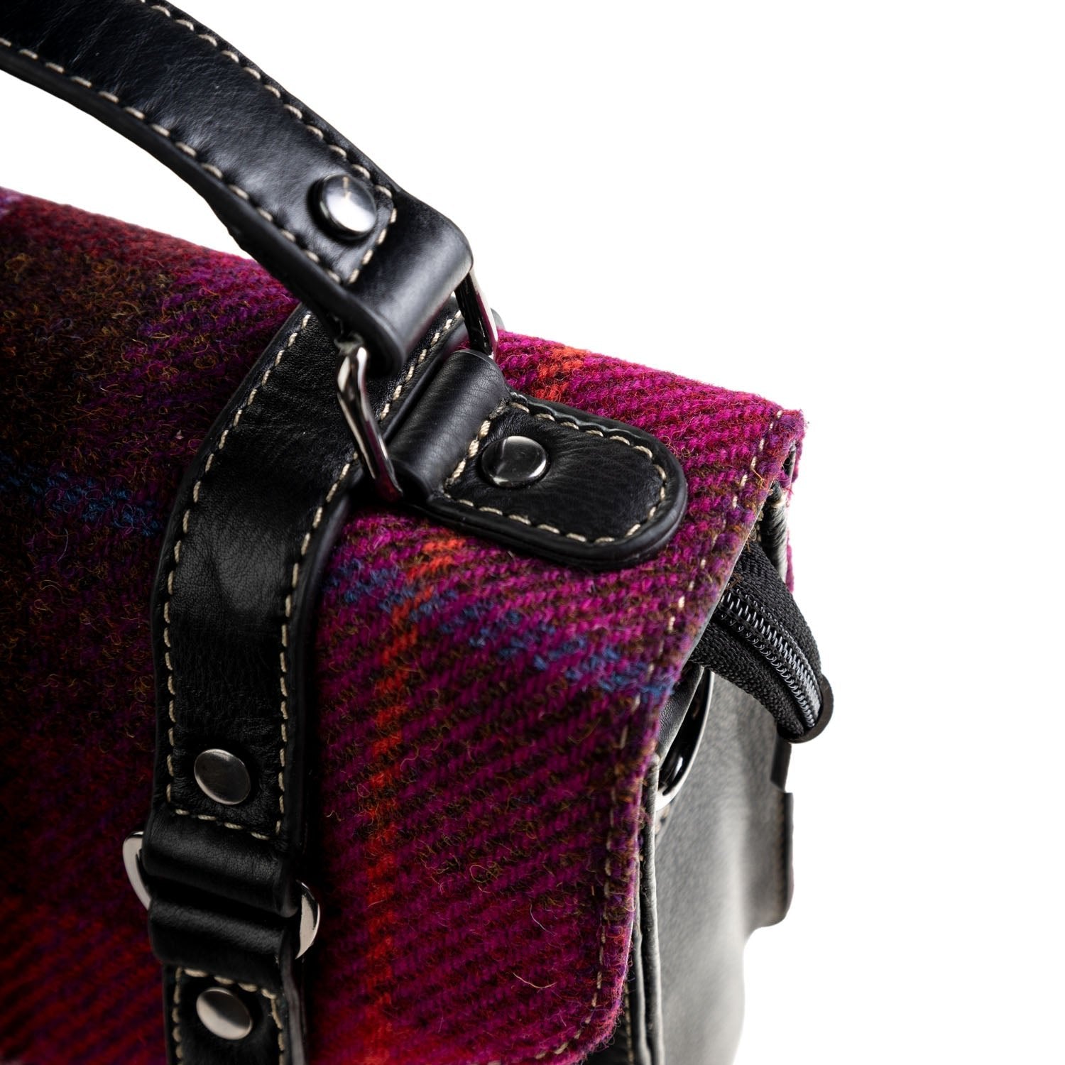 Ht Leather Satchel Bag Brown Herringbone Black