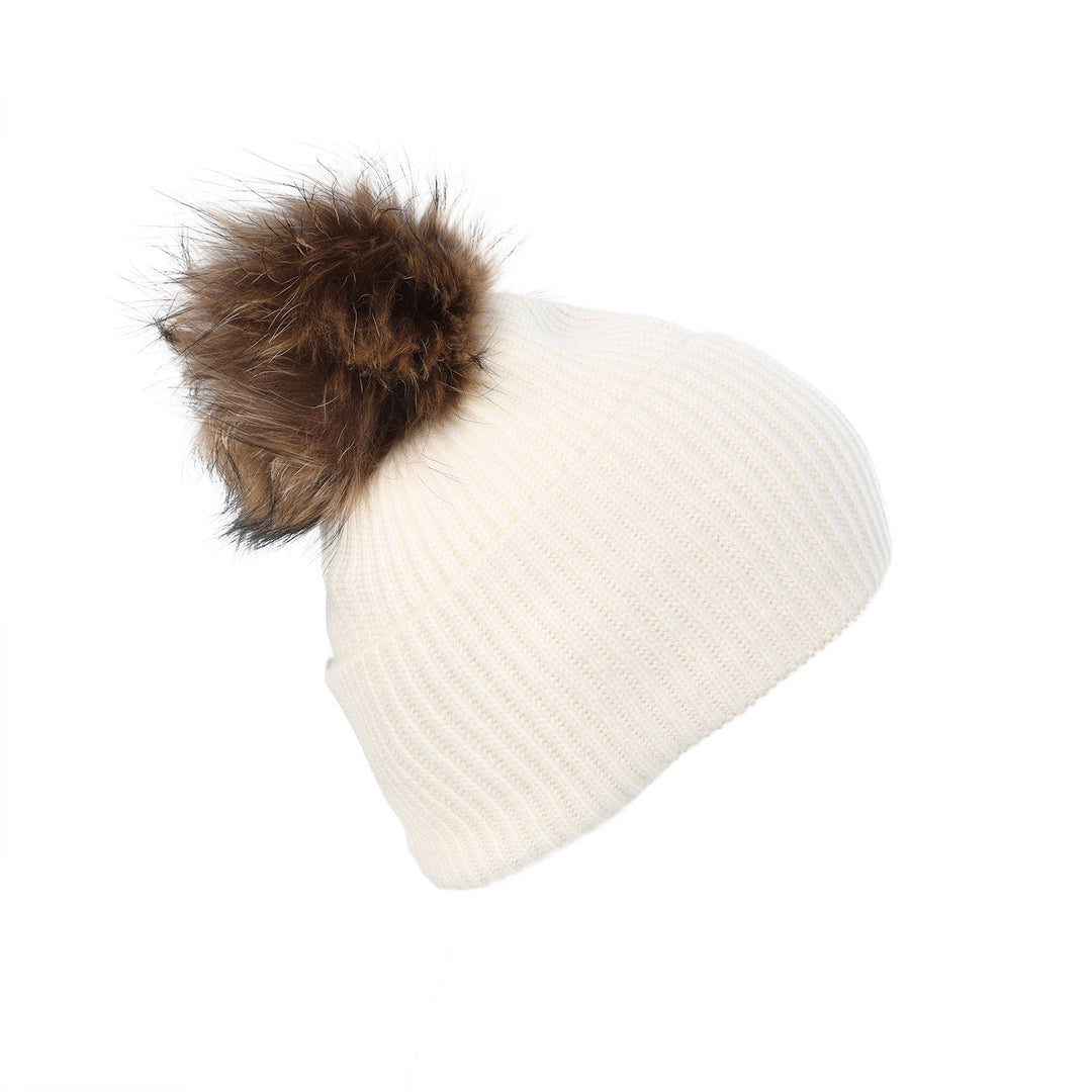 Luxury Rib Deep Turn Up Ladies Beanie White - Dunedin Cashmere