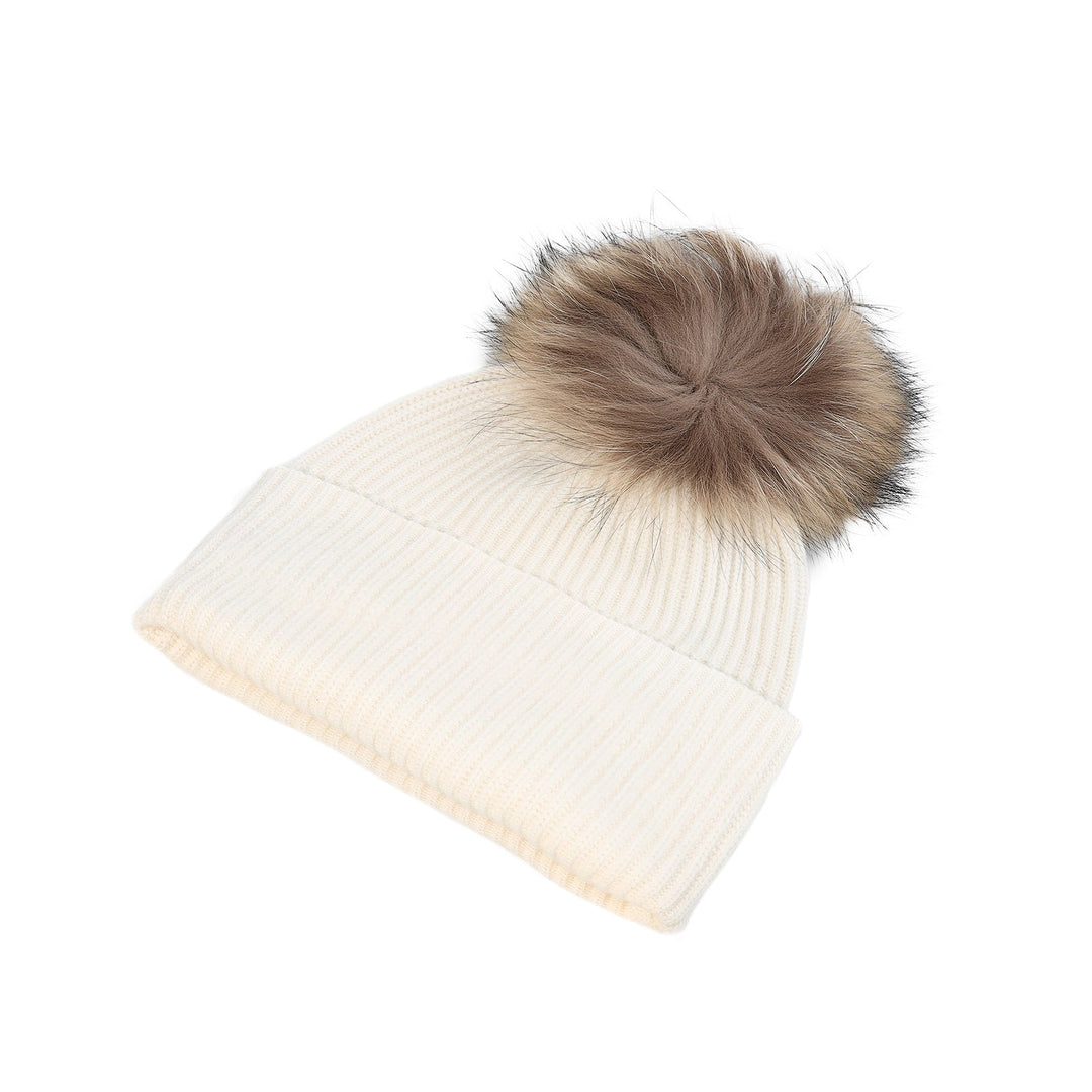 Luxury Rib Deep Turn Up Ladies Beanie White - Dunedin Cashmere