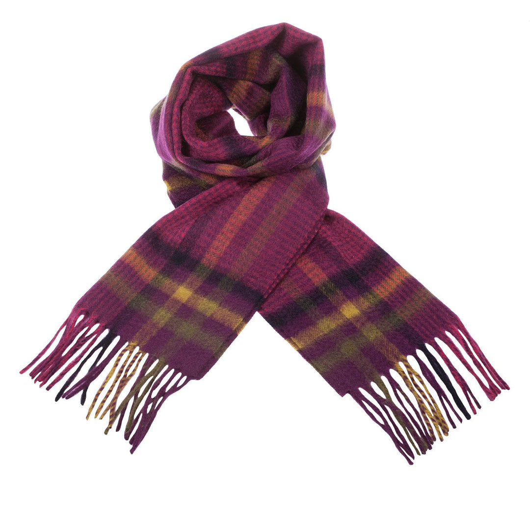 Lyle & Scott 100% Cashmere Scarf Houndstooth Check Radicchio/Eminence - Dunedin Cashmere