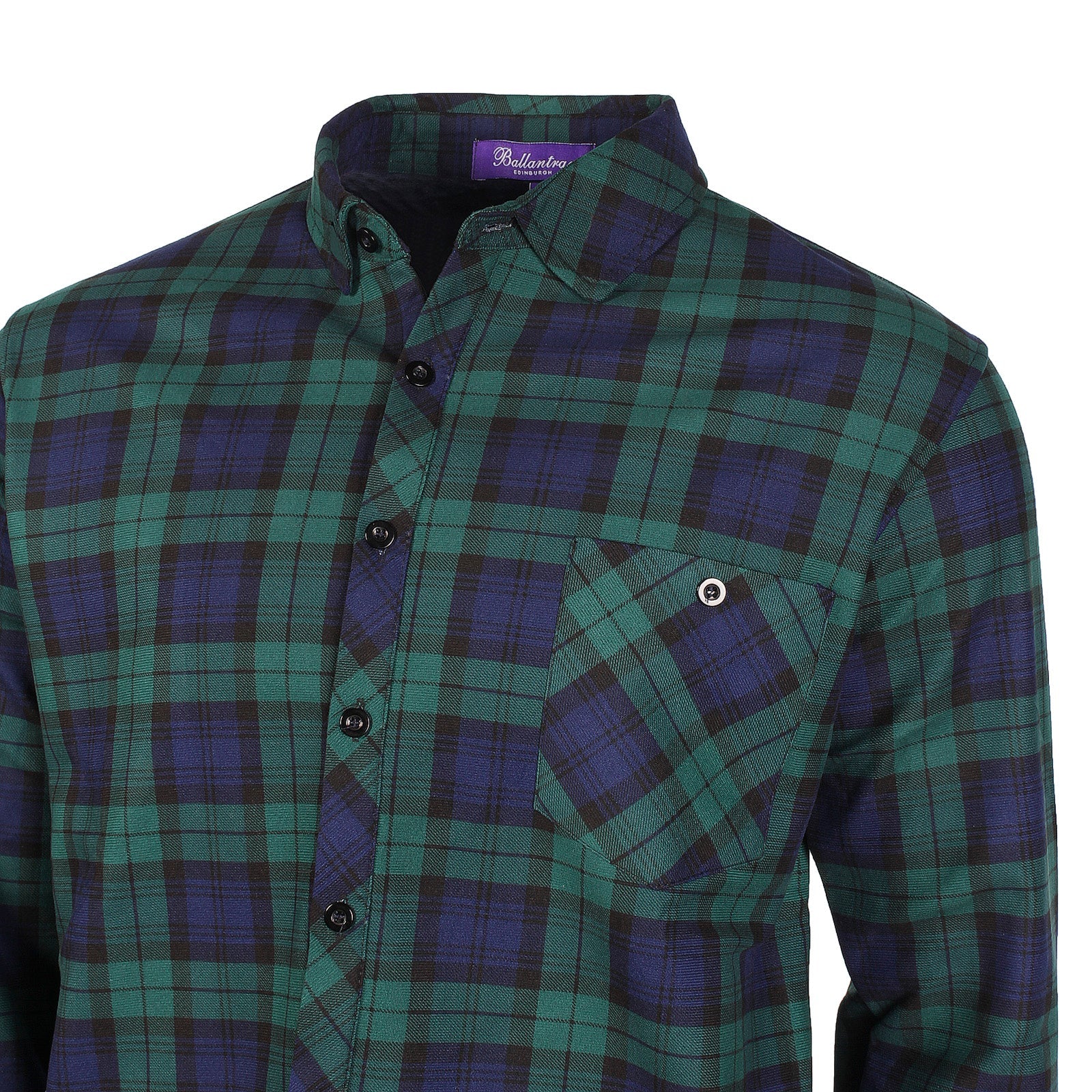 Men s Plaid Velour Lined Check Shirt Black Watch Navy Dunedin Cashme Dunedin Cashmere